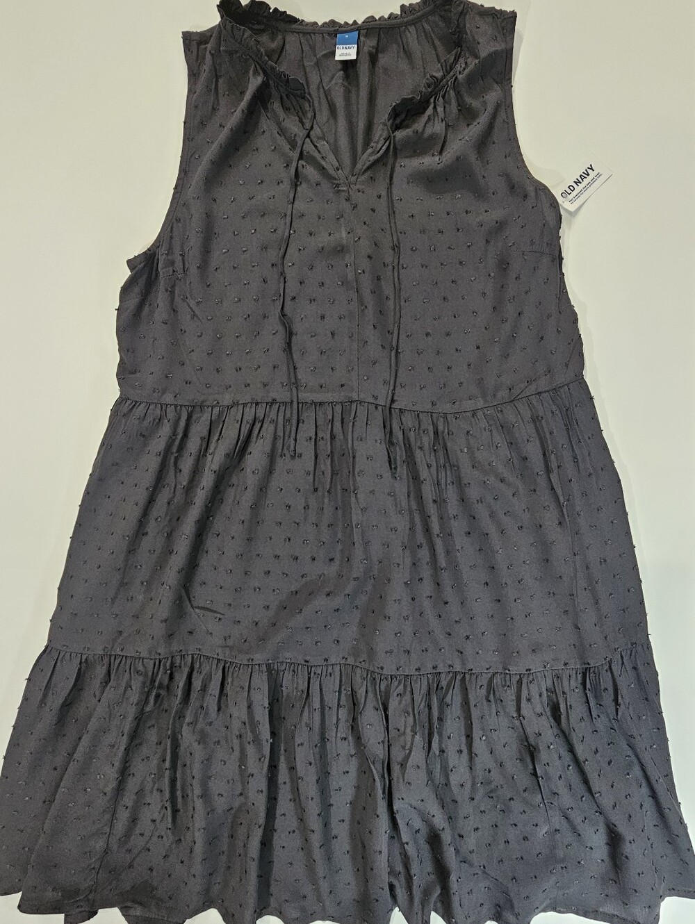 Old Navy Sleeveless Tiered Clip Dot Mini Swing Dress Womens Medium Black